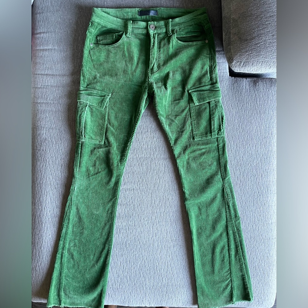 KDNK Green Corduroy Skinny Cargo Pants